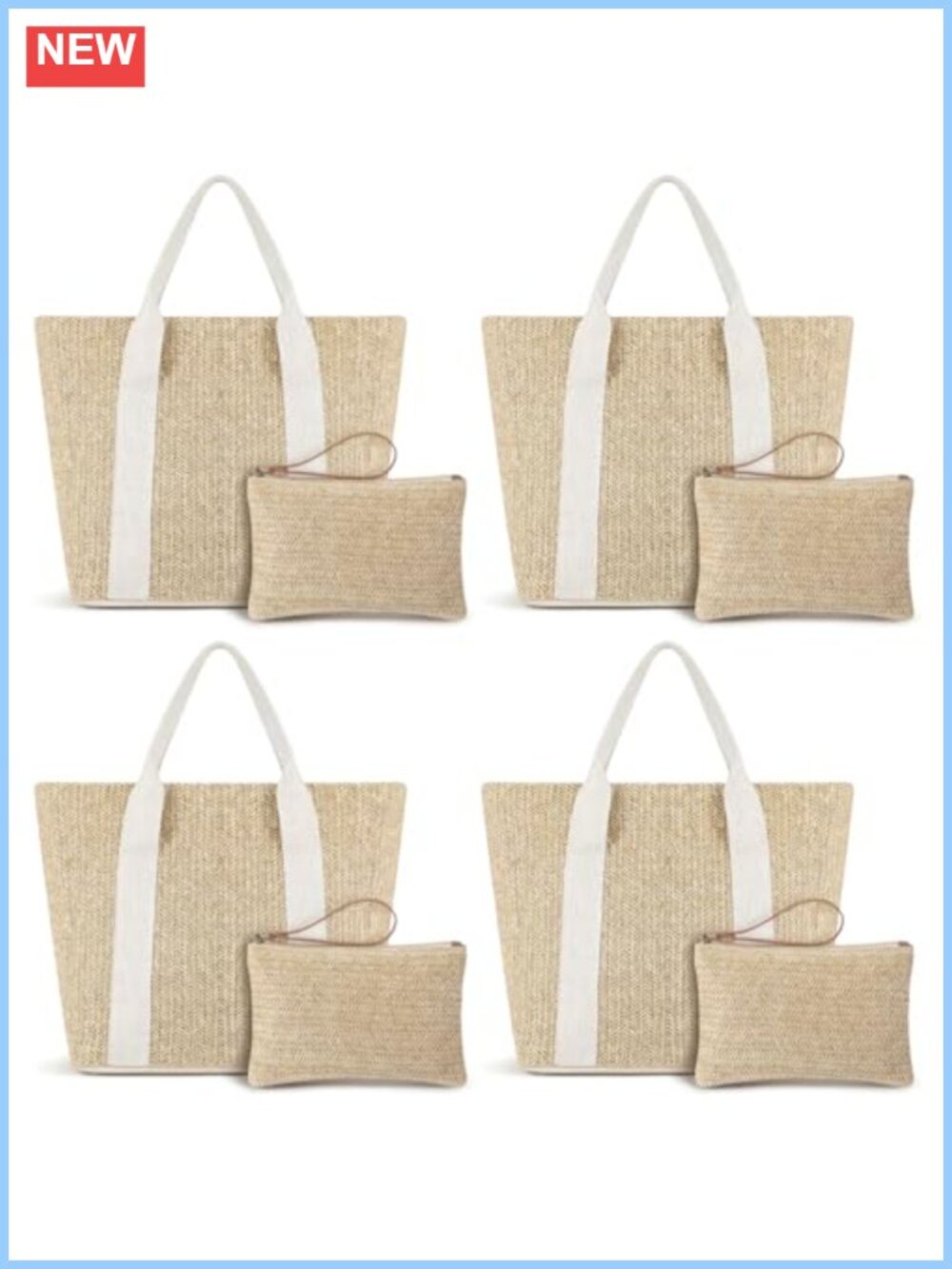 Handwoven Straw Beach Tote Bags Set with Clutches Bridal Shower Gift
